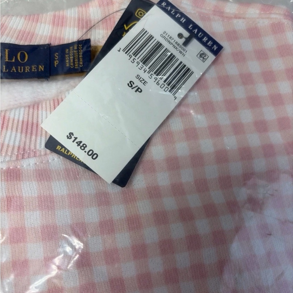 Ralph Lauren Pink and White Gingham Crewneck Small Sweatshirt - Picture 2 of 6